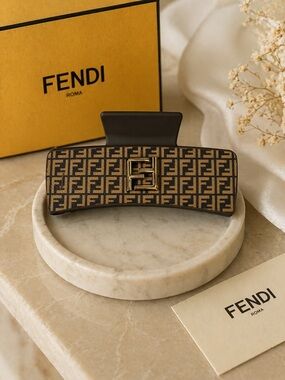 Fendi Brown & Gold FF Logo Hair Clip